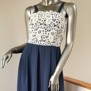 Navy Blue Lace Strapped Maxi Dress.